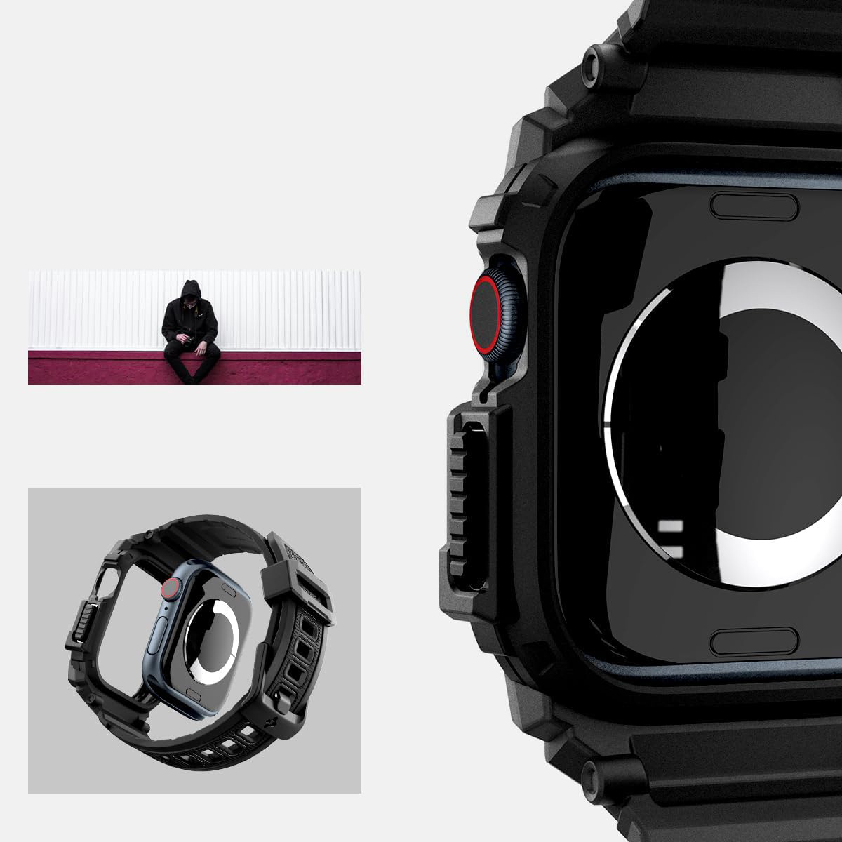 Etui z paskiem Spigen Rugged Armor Pro do Apple Watch 10 42 mm, czarne